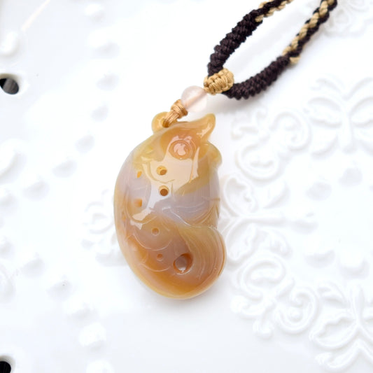 Agate Fish Pendant Necklace - Chinese Rope Necklace