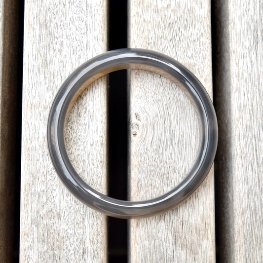 56.6 mm Agate Bangle Bracelet - Black - Chinese Agate Bracelet