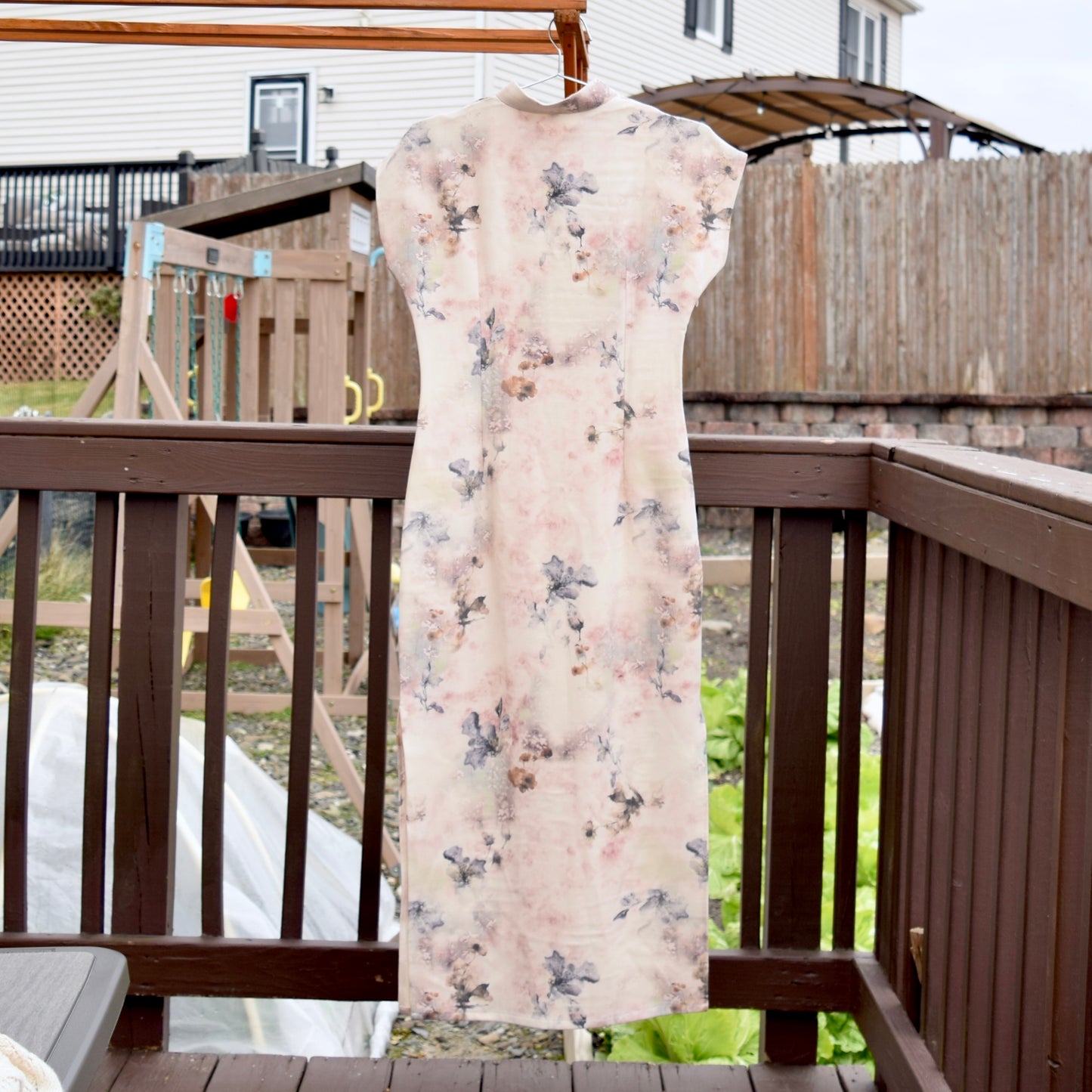 Beige Pink Flora Printed Qipao Long Dress - Chinese Traditional Cheongsam