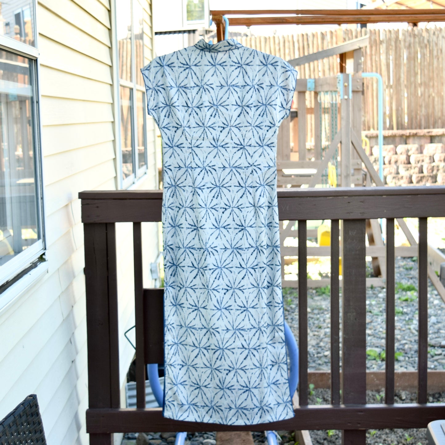 Blue Snowflake Printed Qipao Long Dress - Chinese Traditional Cheongsam