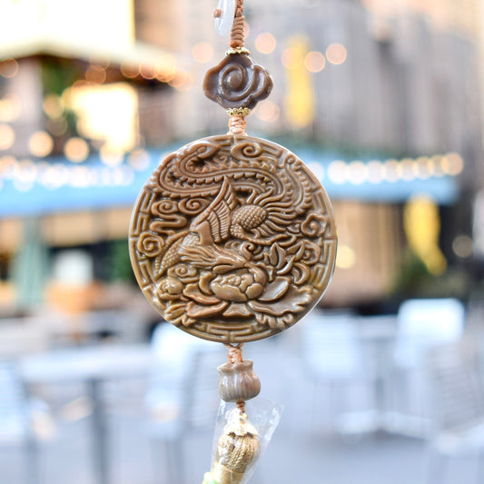 Phoenix Peony Ornament - Bag Charm Keychain Tassel - Polychrome Jasper