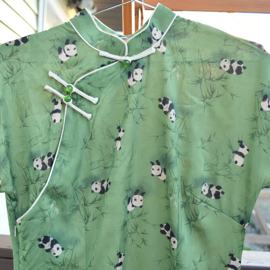 Green Panda Qipao Long Dress - Chinese Traditional Cheongsam
