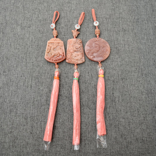 Pink Deer Flora Bird Bag Charm Keychain - Tassel Hanging Ornament - Jade Stone
