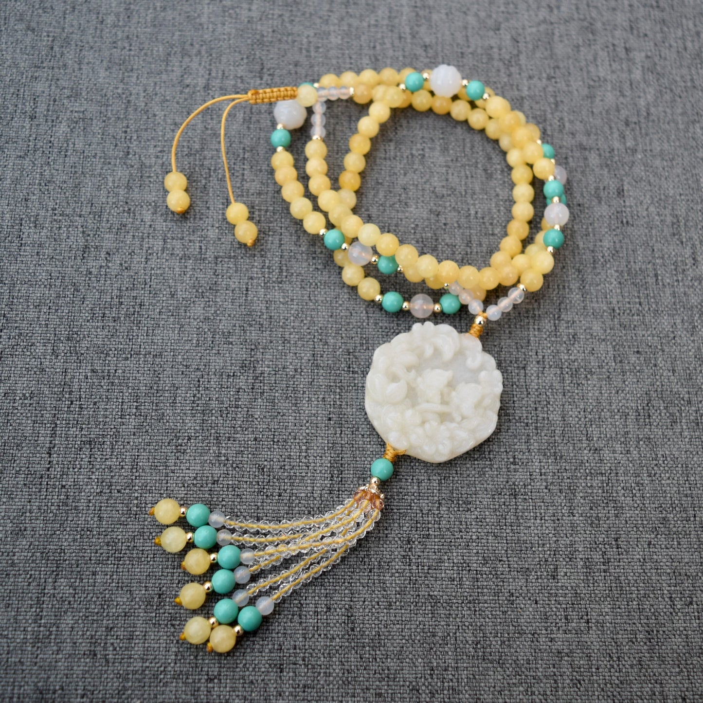 Jade Butterfly Flower Pendant Yellow Necklace