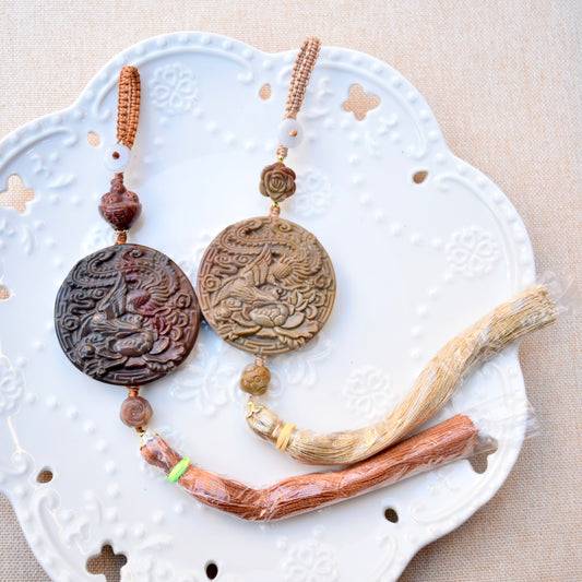 Phoenix Peony Ornament - Bag Charm Keychain Tassel - Polychrome Jasper