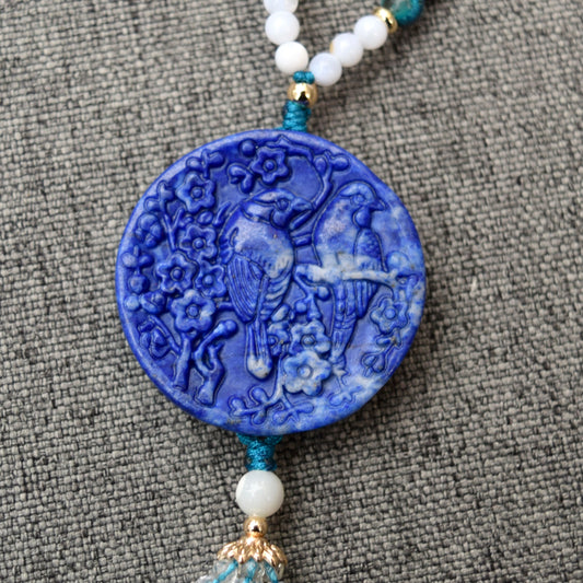 Lapis Magpies Plum Blossom Necklace - African Turquoise