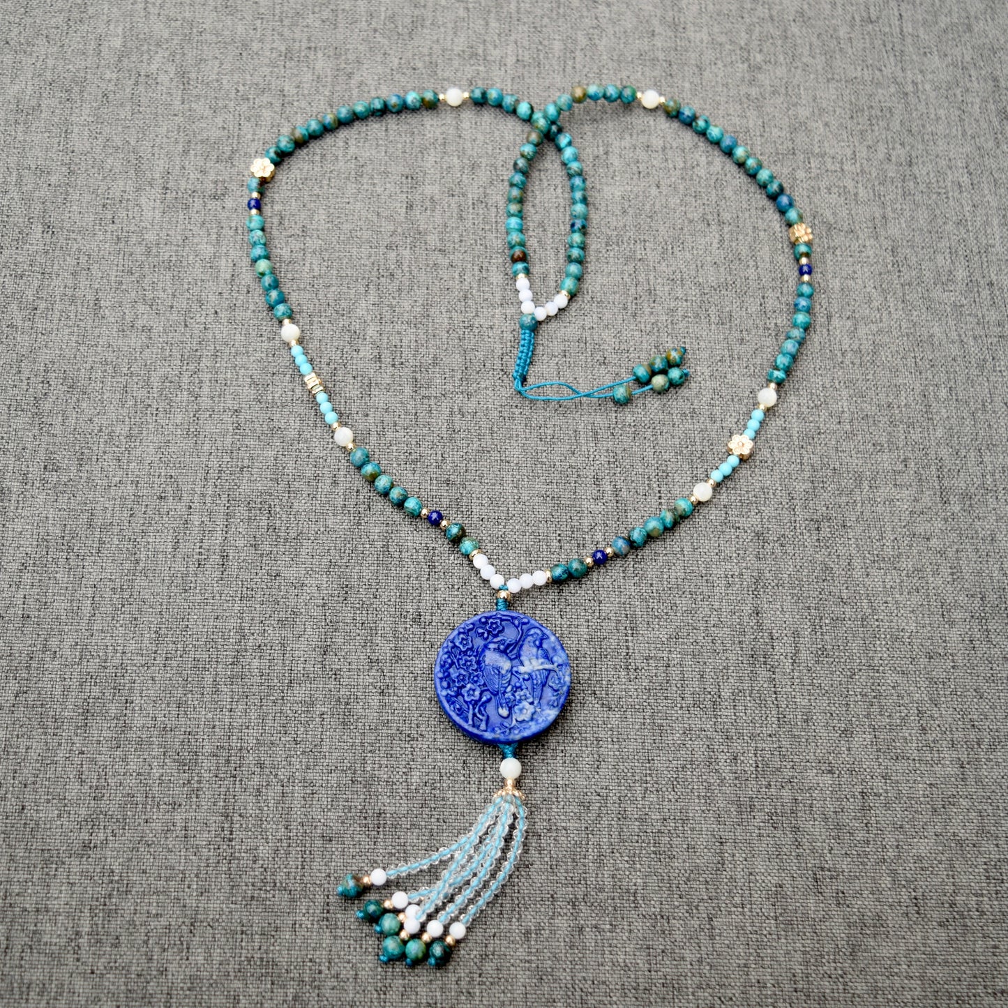Lapis Magpies Plum Blossom Necklace - African Turquoise