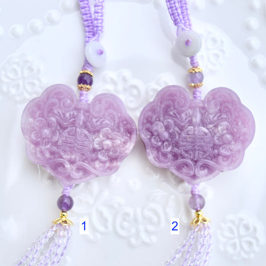 Purple Ruyi Flora Lock Tassel Keychain Bag Charm - Lepidolite