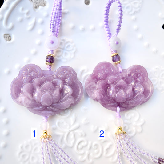 Purple Lotus Lock Tassel Keychain Bag Charm - Lepidolite