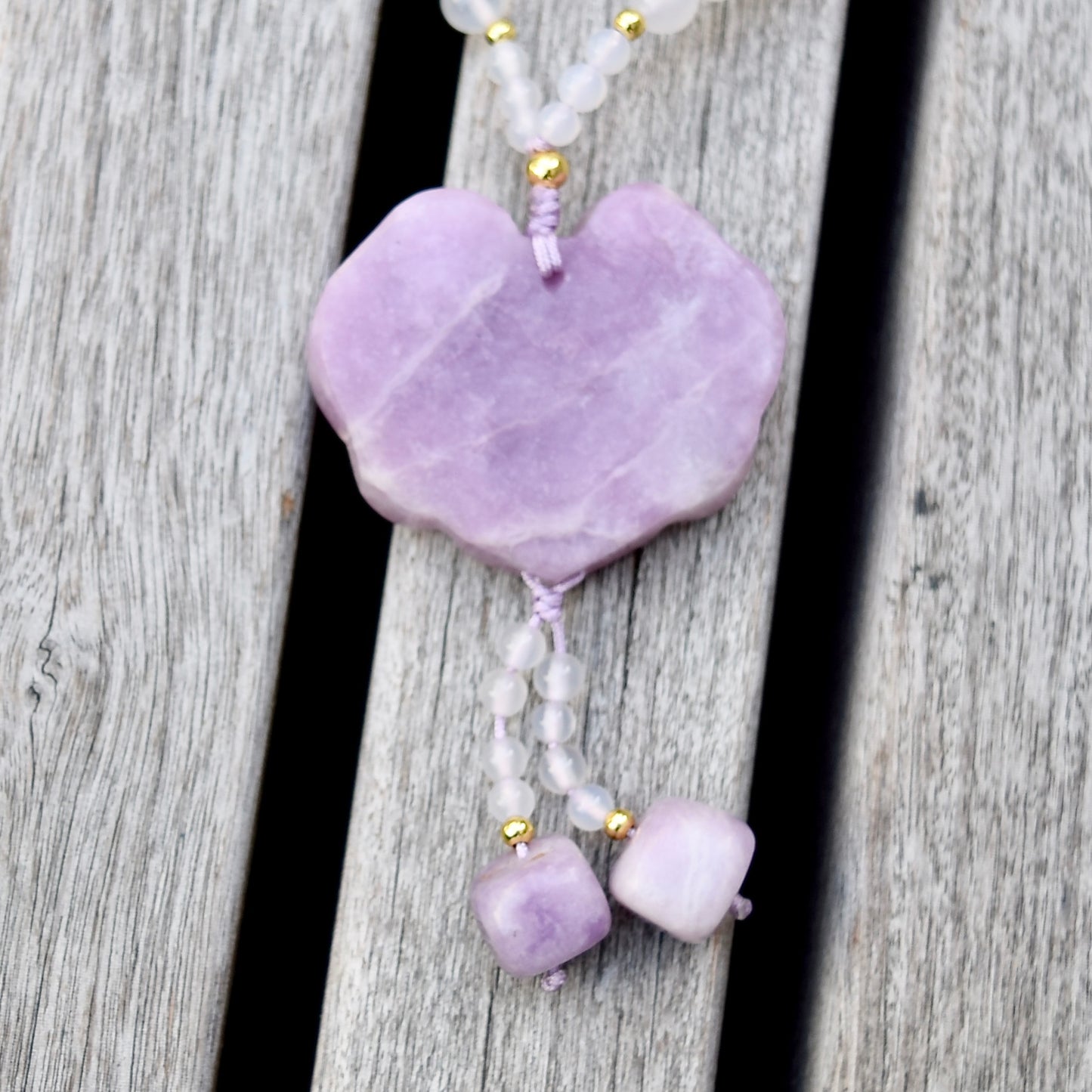 Lepidolite Ruyi Lock Pendant - Purple Jade Stone - Natural Quartz Long Necklace