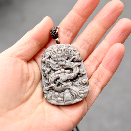 Obsidian Dragon Pendant Necklace - Chinese Zodiac Rope Necklace