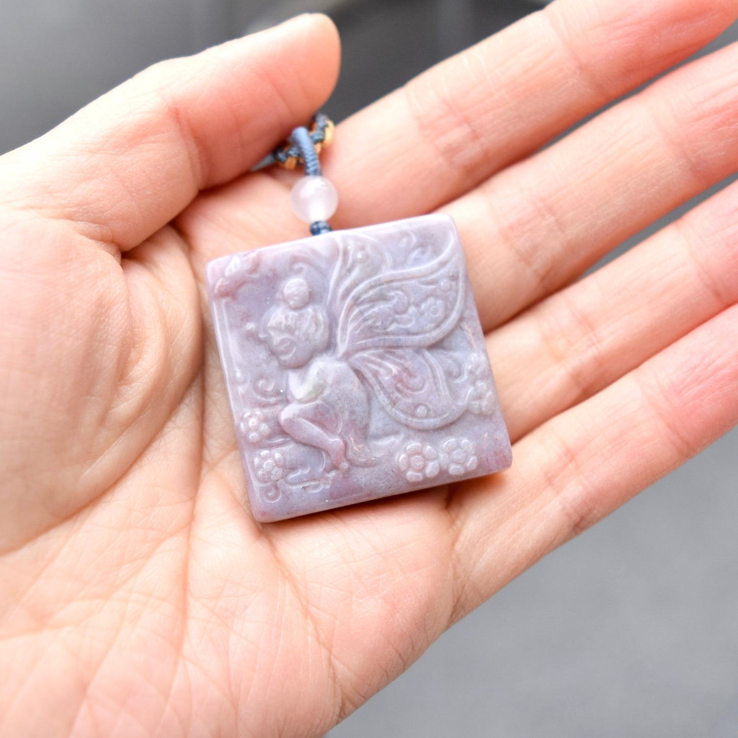 Purple Flower Fairy Pendant Rope Necklace - Ocean Jasper