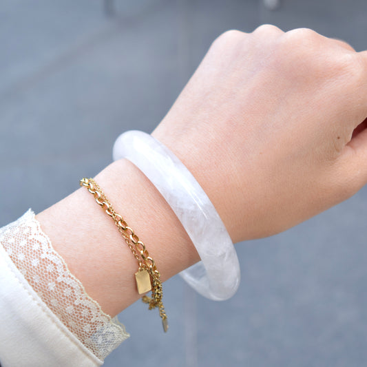 61.6 mm White Clear Quartz Bangle