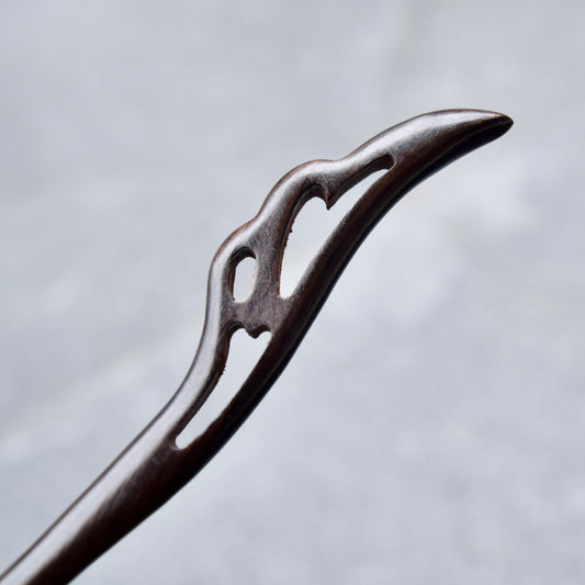 Feather Carved Black Wood Hair Stick - Chinese Hairpin