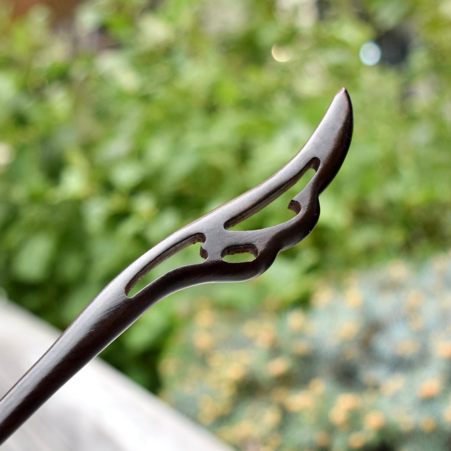 Feather Carved Black Wood Hair Stick - Chinese Hairpin