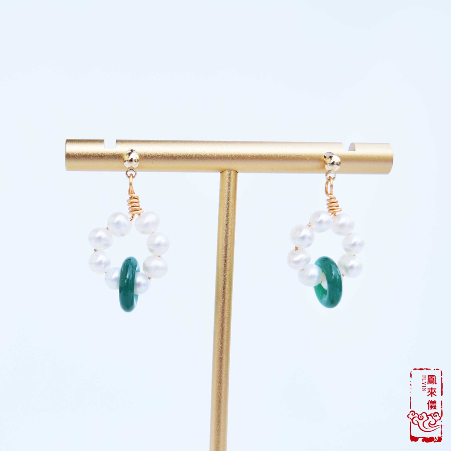 Jade Circle Earrings: Gold Filled, Freshwater Pearl, Green Agate