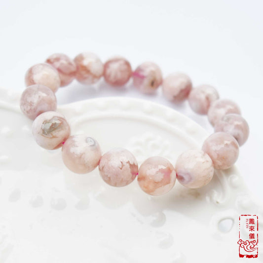 Sakura Agate Beaded Bracelet: 12mm Natural Gemstone