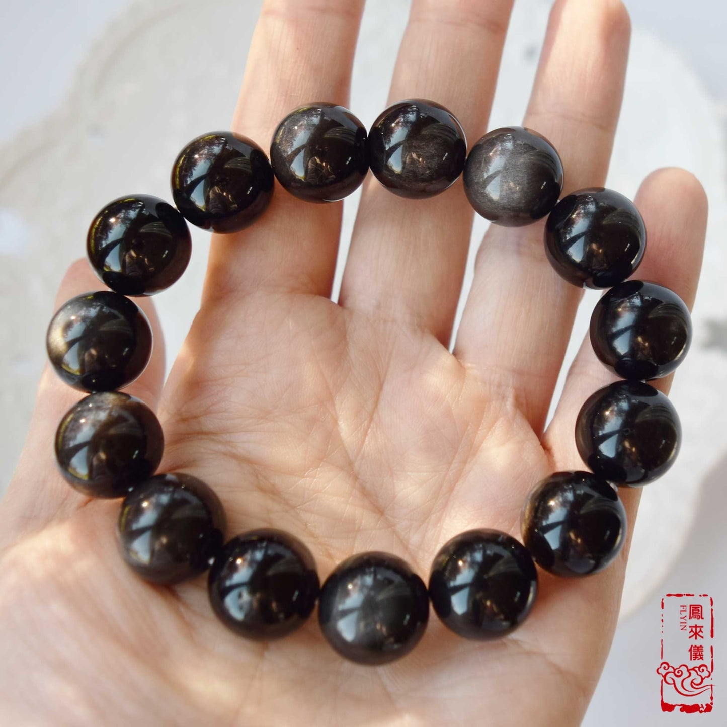 Silver Obsidian Beaded Bracelet - Natural Gemstone Jewelry