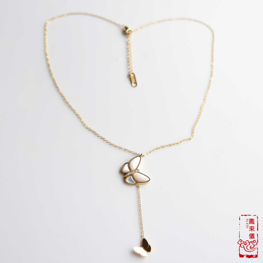 Gold Shell Butterfly - Stainless Steel Necklace