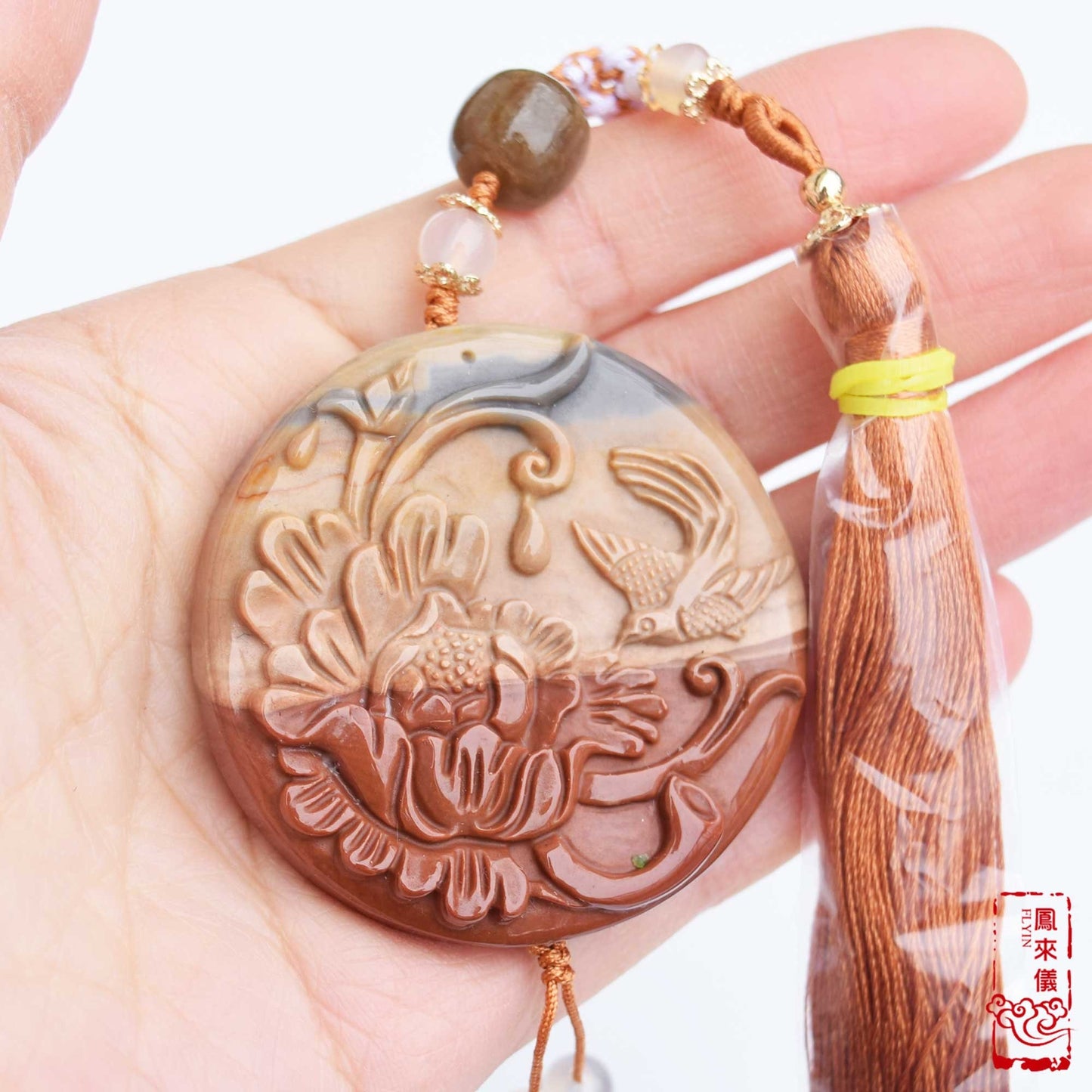 Flower Bird Ornament - Bag Charm Tassel - Ocean Jasper 海洋石