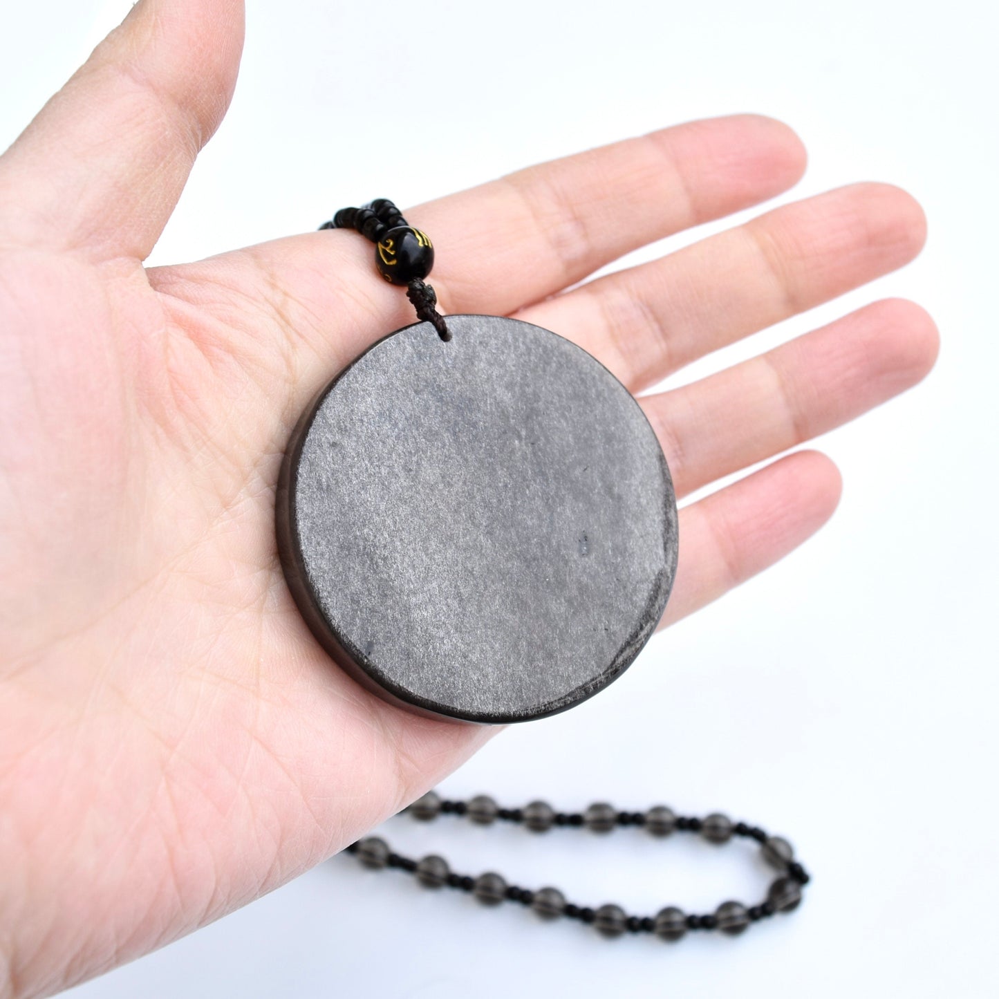 Silver Obsidian Dragon Pendant Necklace - Chinese Zodiac Beaded Necklace