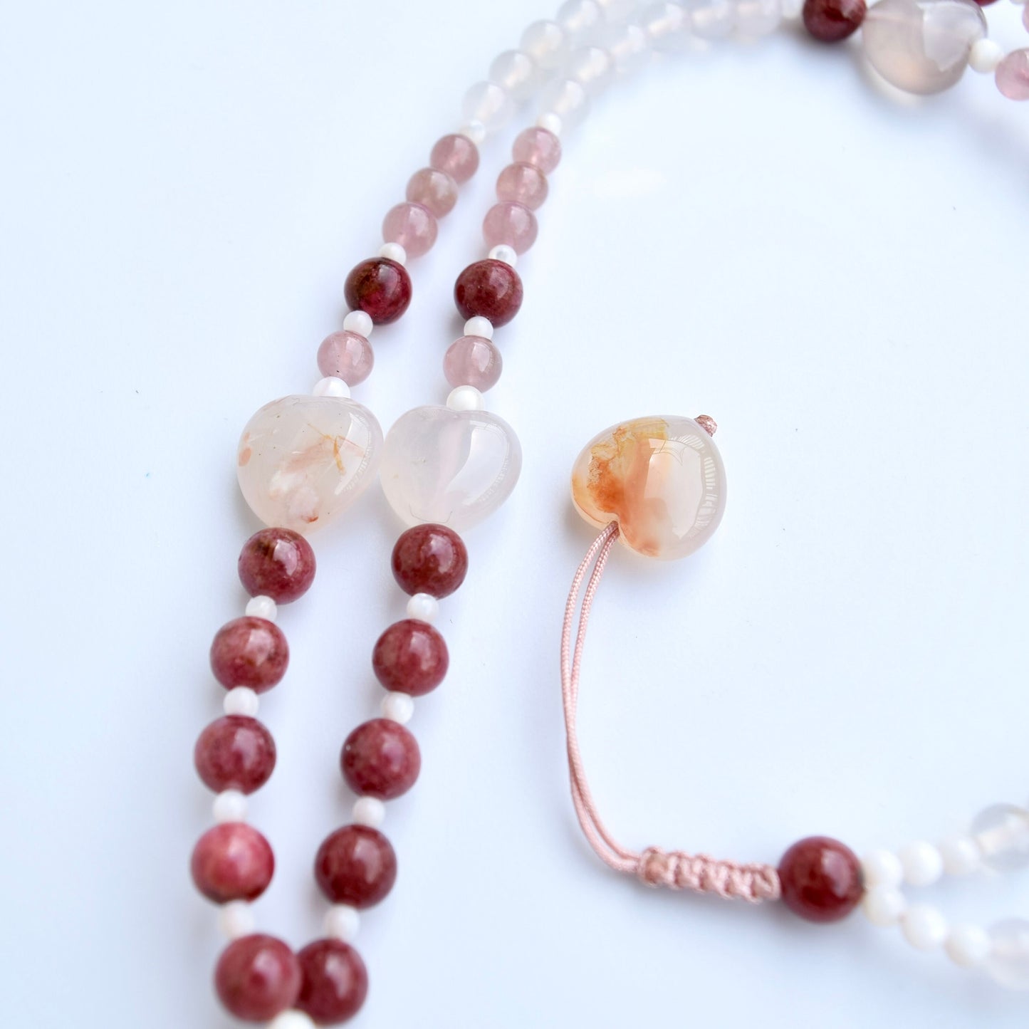 White Sakura Agate Castle Pendant Red Necklace - Long Necklace