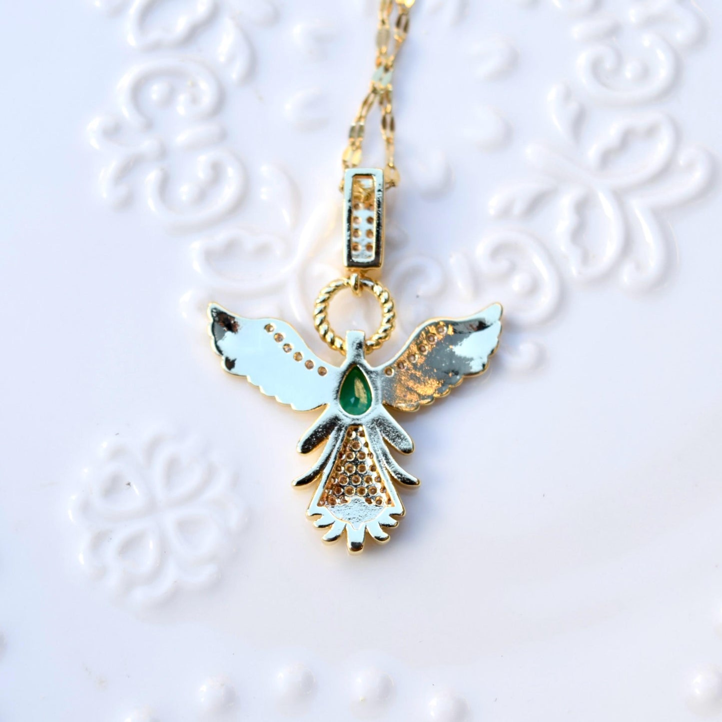 Diamond Angel Pendant Necklace - Cubic Zirconia Stainless Steel Necklace