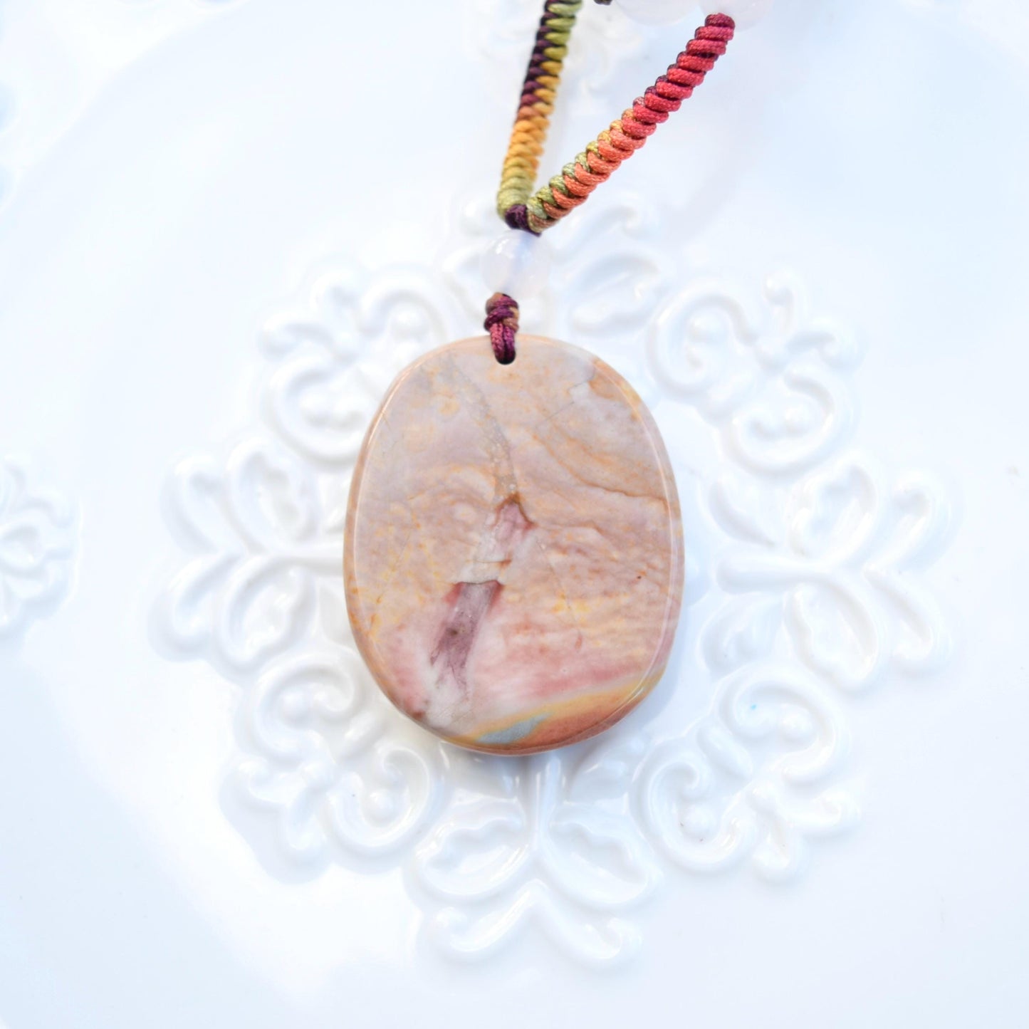 Christmas Deer Pendant Braided Necklace - Ocean Jasper 海洋石 - Adjustable Rope Necklace