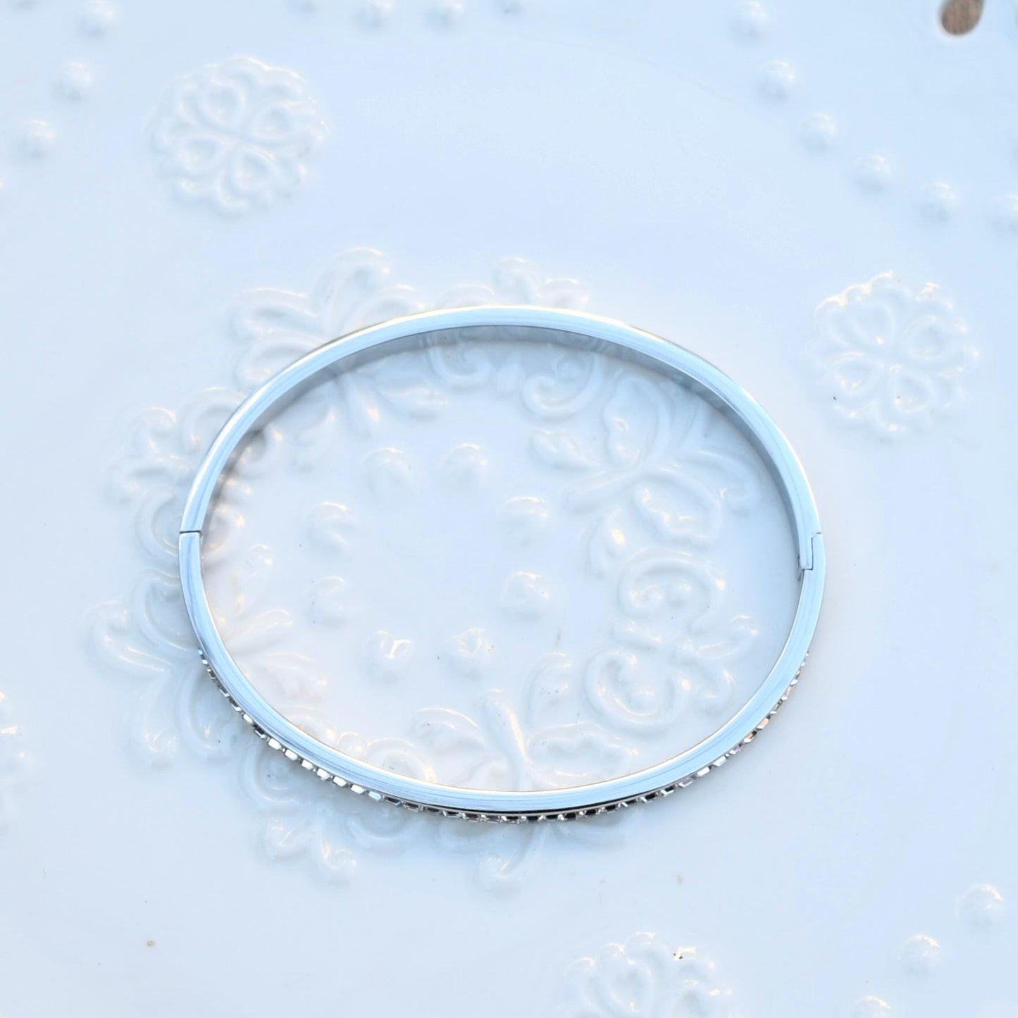 Golden Silver Crystal Bangle - Stainless Steel CZ Diamond