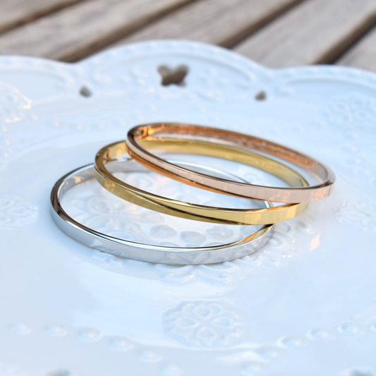 Golden Silver Crystal Bangle - Stainless Steel CZ Diamond