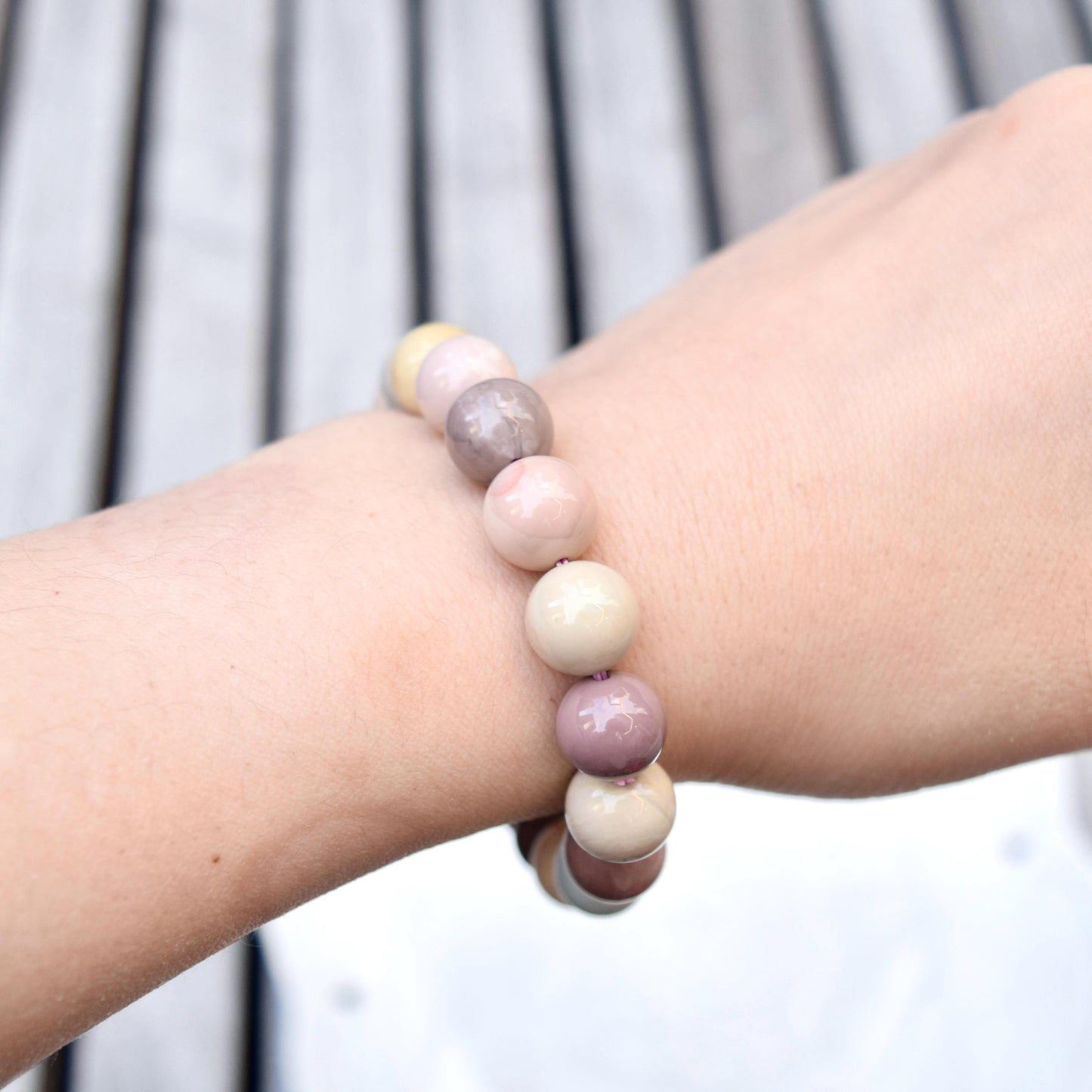 10.3 mm Colorful Agate Beaded Bracelet - Pink Orage Bracelet A03