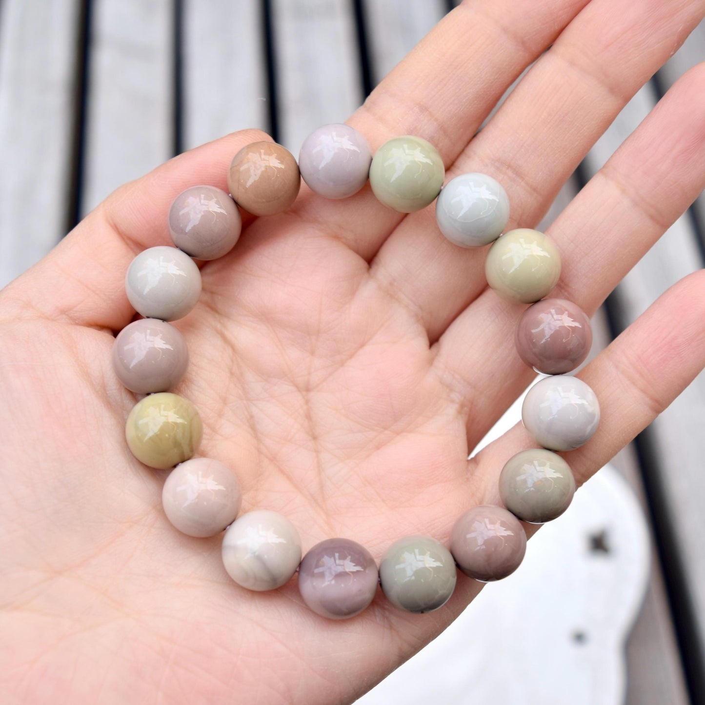 11.6 mm Colorful Agate Beaded Bracelet - Pink Orage Bracelet A05