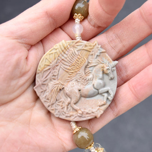 Unicorn Ornament - Bag Charm Keychain Tassel - Polychrome Jasper