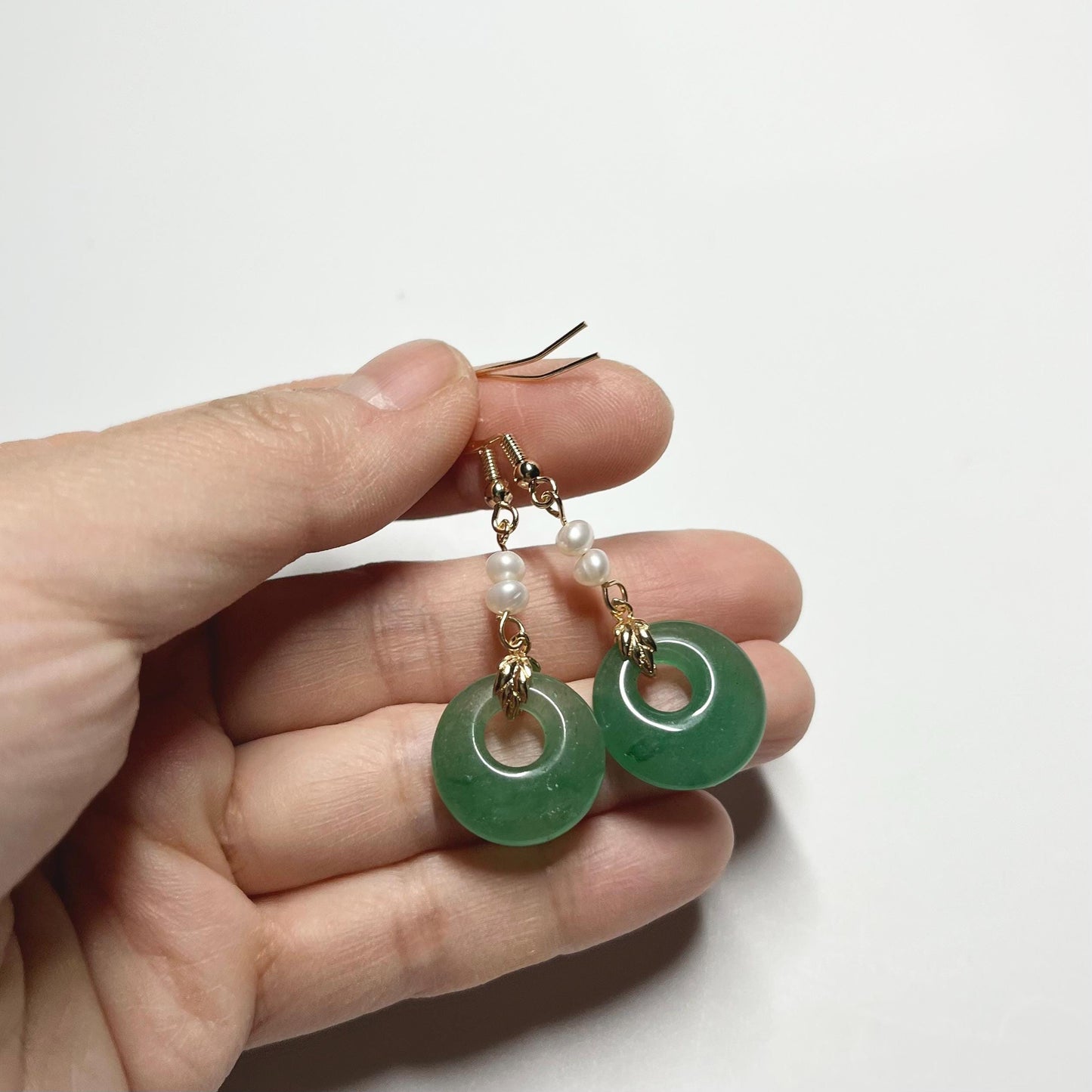 Quartz Jade Peace Buckle Earrings & Necklace- Green Aventurine
