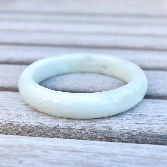 58.2 mm- Natural Xiu Jade Bangle Bracelet - White- Serpentine Jade