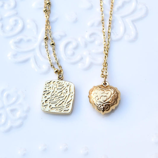 Shell Butterfly Heart Charm Golden Necklace - Vintage Style