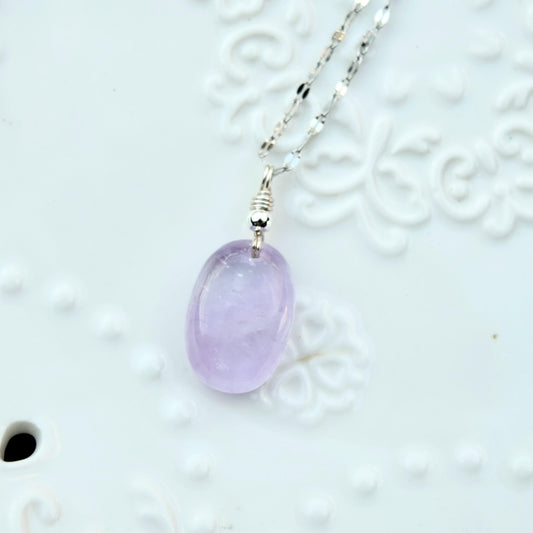 Amethyst Oval Cabochon Pendant Necklace - Silver Tone