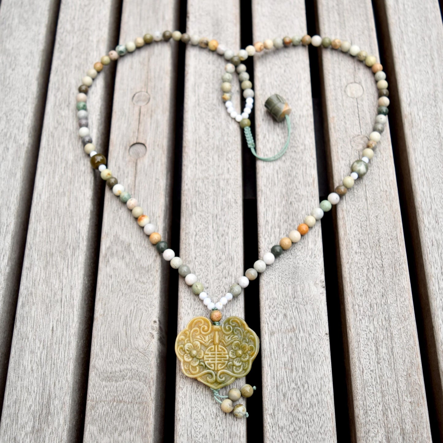 Green Ocean Jasper Flora Lock Necklace