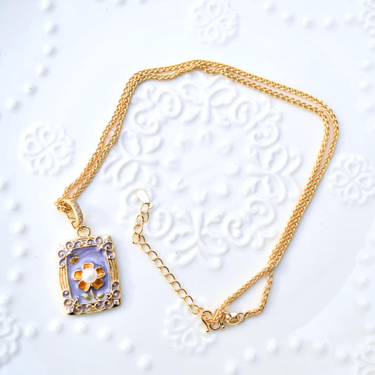 Purple Enamel Pearl Flora Jewelry Set - Oil Painting Style