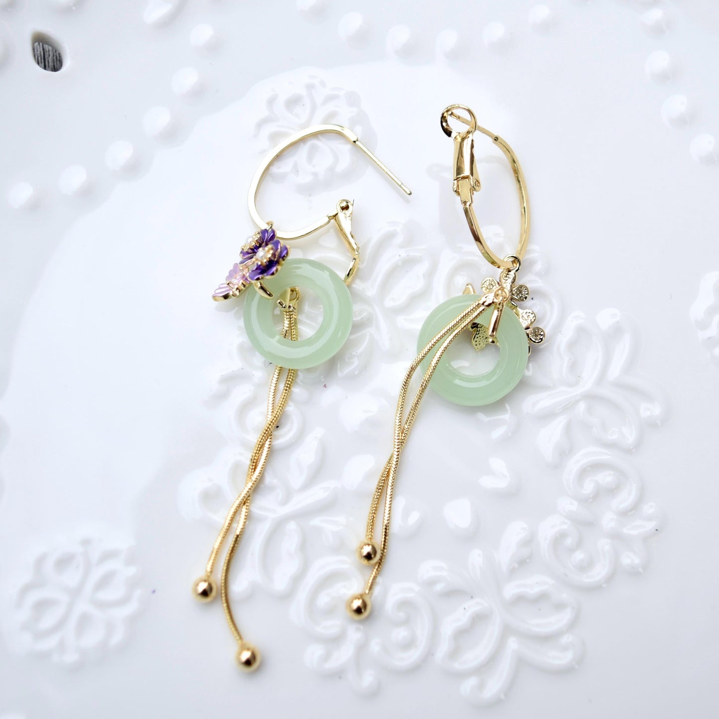 Green Peace Buckle Earrings - Jade Style Dangle Earrings