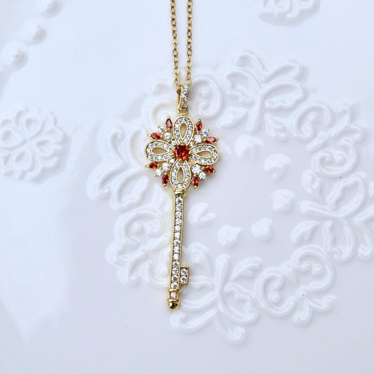 Golden Crystals Flora Key Gourd Charm Necklace