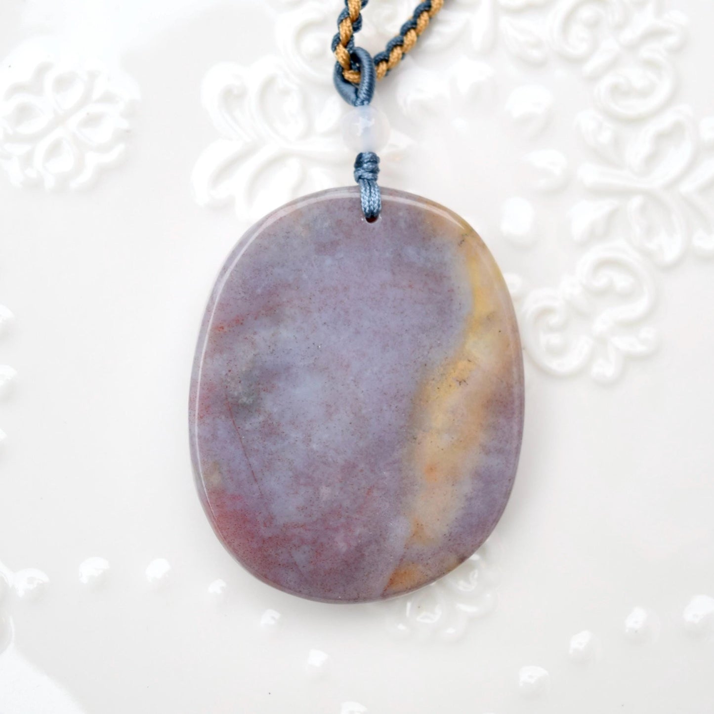 Purple Ocean Agate Pendant Rope Necklace - Butterfly | Bird