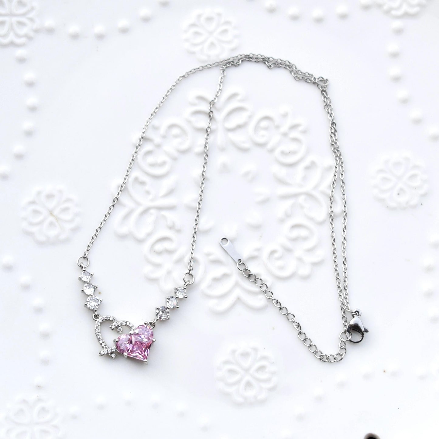 Pink Purple Flower Pendant Necklace - Stainless Steel Necklace
