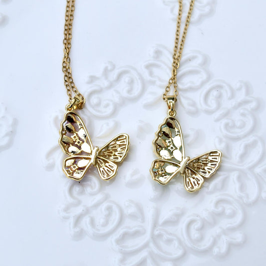 Cat Eye Stone Butterfly Charm Necklace - Stainless Steel Necklace