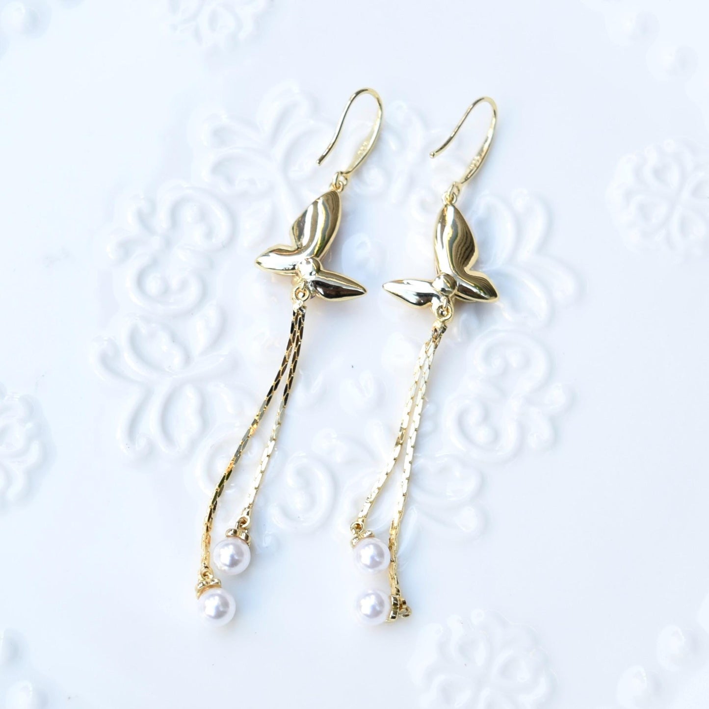 Purple Enamel Butterfly Tassel Earrings