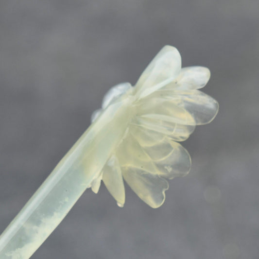 Green Icy Peony Carved Hairpin - Serpentine Jade Hair Stick