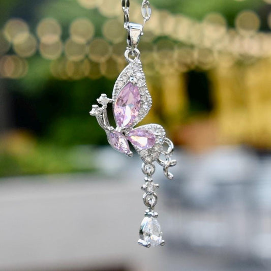 Colorful Crystal Butterfly Necklace - Stainless Steel Necklace