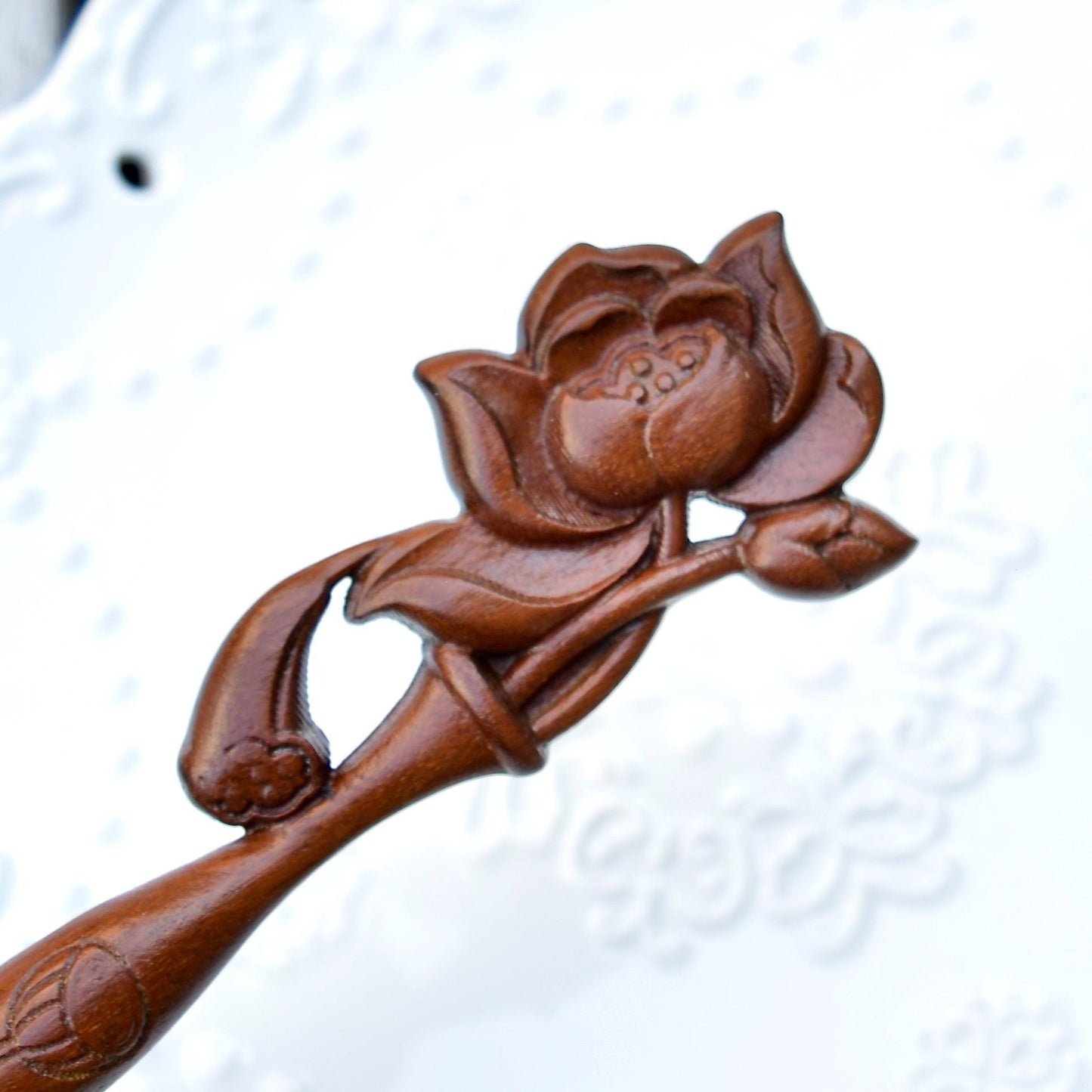 Lotus Wood Hair Stick - Chinese Hairpin