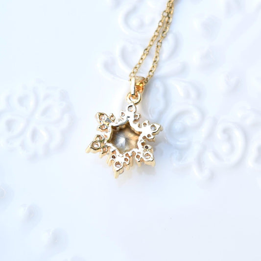 Snowflake Crystal Diamond Charm - Stainless Steel Necklace