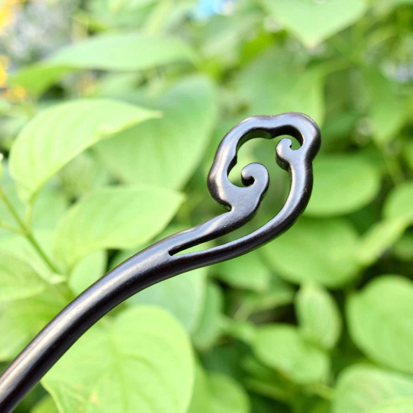 Ruyi Carved Black Wood Hair Stick - Chinese Hairpin